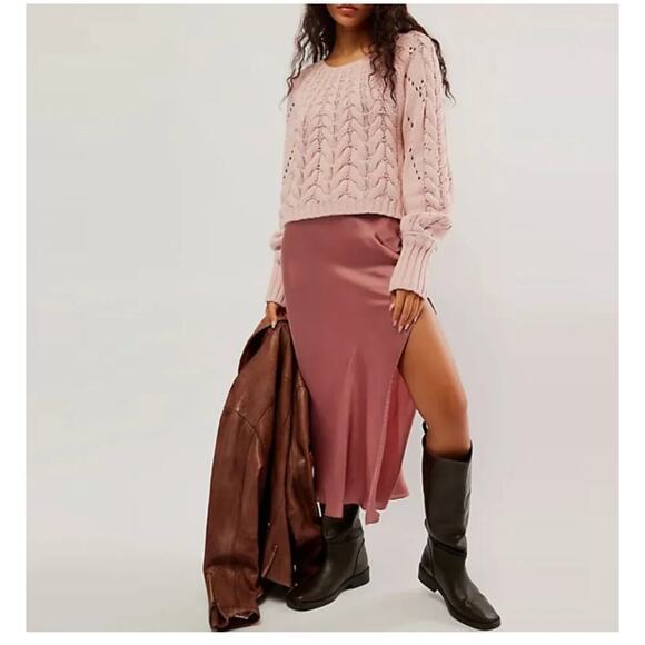 Free People Sandre Cable Stitch Sweater Pink Lotus L – Sold Out Color - Read - Picture 1 of 8
